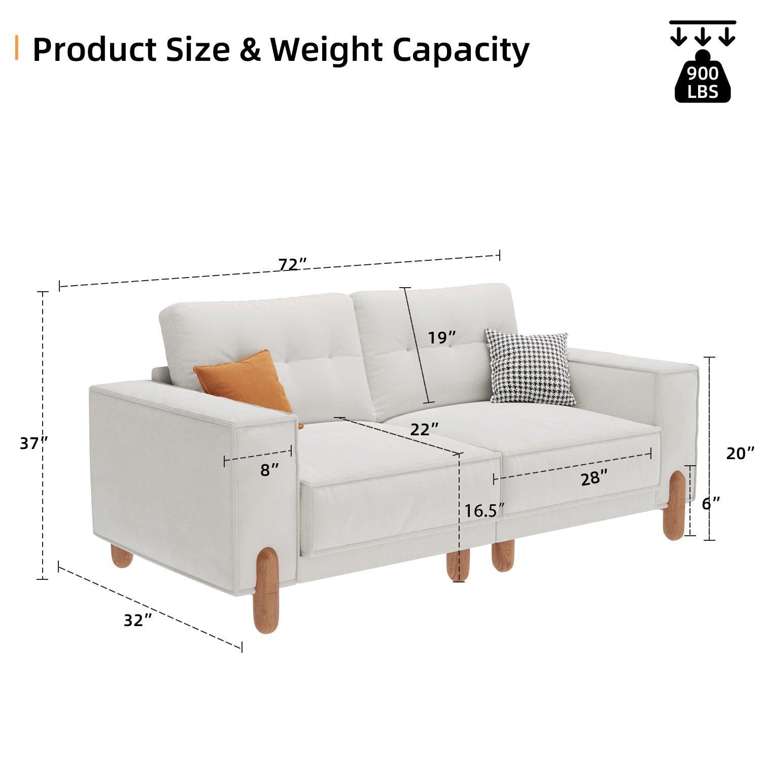 Loveseat Sofa With Deep Seat, Modern Chenille Beautiful Seat Couch For Living Room Upholstered 3 Seater Small Couch For Bedroom, Apartment White Chenille