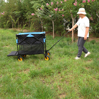 Big Large Capacity Folding Cart Extra Long Extender Wagon Cart Folding Wagon Garden Shopping Beach Cart Black Blue Black Garden & Outdoor Iron,Oxford Fabric