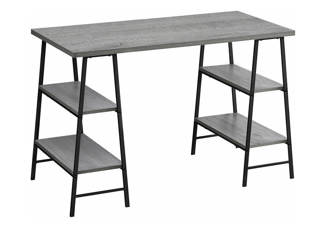 Computer Desk, Home Office, Laptop, Storage Shelves, 48"L, Work, Grey Laminate, Black Metal, Contemporary, Modern Grey Metal