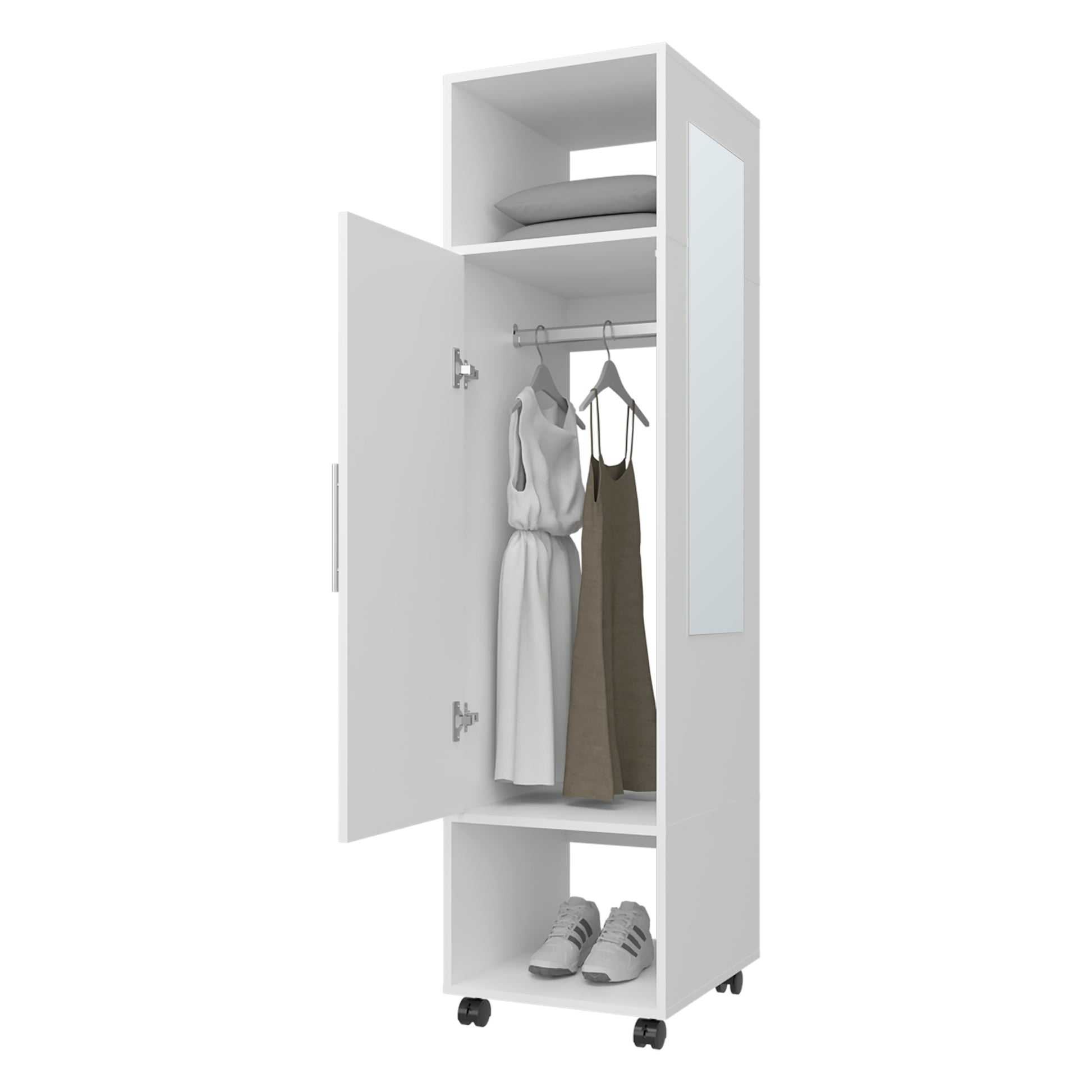 Summit Wardrobe In Melamine With Mirror,Door And Open Storage White Bedroom Contemporary,Modern Particle Board Melamine