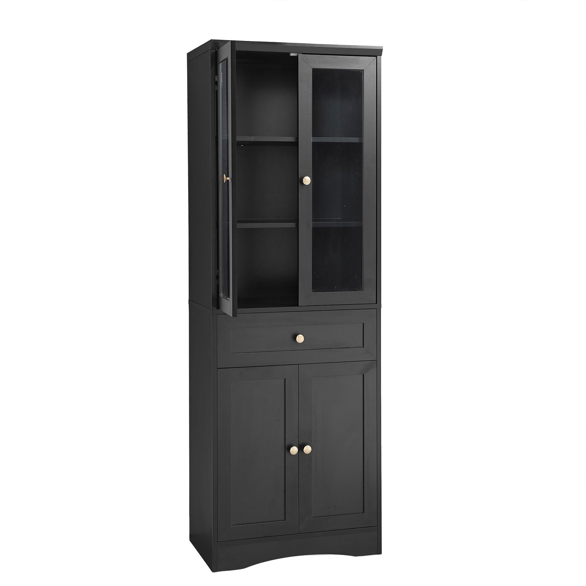 Tall Bathroom Storage Cabinet, Cabinet With Four Doors And Drawers, Adjustable Shelf, Mdf Board, Black Black Mdf