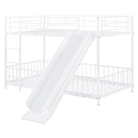 Twin Over Twin Size Metal Bunk Bed With Slide And Guardrails, White Twin White Metal