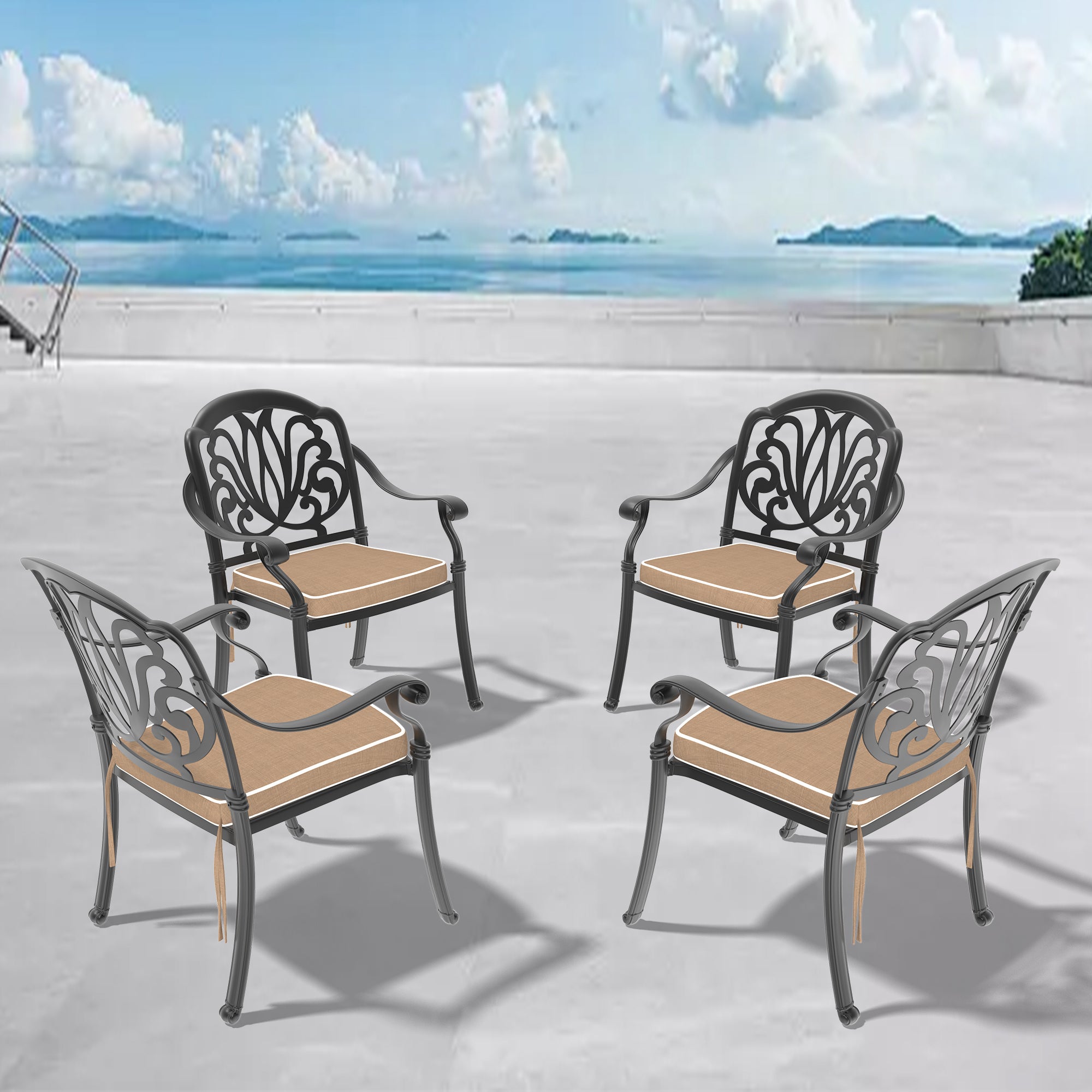 Cast Aluminum Patio Dining Chair 4Pcs With Black Frame And Cushions In Random Colors Yes Dining Set Black Rust Resistant Frame Water Resistant Cushion Garden & Outdoor Complete Patio Sets Aluminium