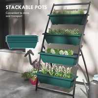 Outsunny Raised Garden Bed, 4 Tier Vertical Garden Planter Set, 4 Outdoor Planter Boxes With Stand, Self Draining Design Elevated Garden For Vegetable, Flowers & Herbs, Green Green Plastic