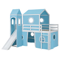 Twin Size Loft Bed With Slide Pink Tent And Tower Blue Old Sku:Wf298769Aac Twin Blue Solid Wood