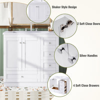 Video 36 Inch Shaker Style Free Standing Bathroom Vanity Cabinet With Sink, 4 Soft Close Drawers And 2 Soft Close Doors White Mdf