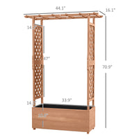 Outsunny Raised Garden Bed With Arch Trellis For Vine Climbing Plants, Hanging Flowers, 70.75" Tall Outdoor Wood Planter Box With Drainage Hole & Fabric Filter For Backyard, Patio, Brown Brown Wood