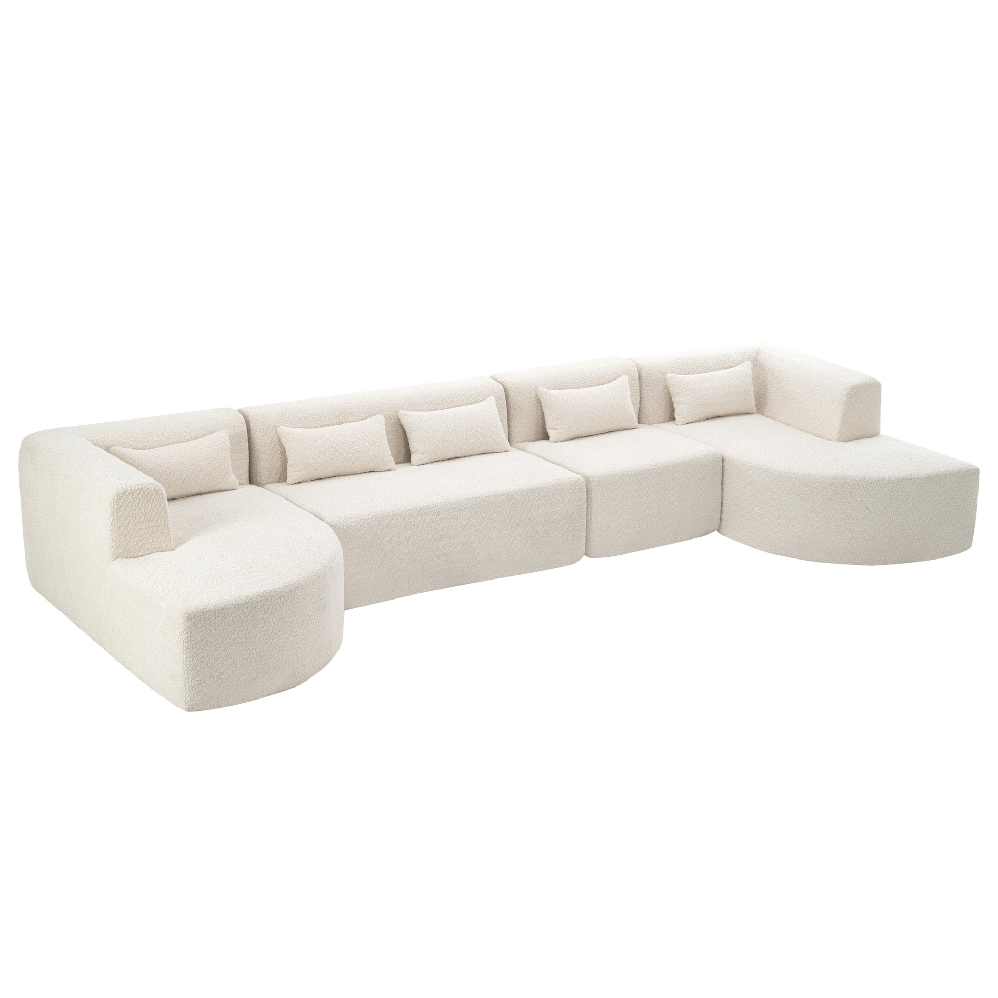 143.7" Upholstered Sofa Free Combined Sofa Couch With Two Chaise Lounge And Five Back Pillows For Living Room, Beige Beige Foam Polyester 5 Seat