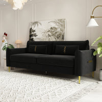 Fx P19 Bk Sofa 85.83Inch Velvet Sofa Couch Luxury Modern Upholstered Sofa With 2 Pillows Black Color Black Velvet 2 Seat