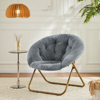 Cozy Saucer Chair Faux Fur Metal Frame Anti Slip Leg For Living Room Bedroom, Large, Deep Grey Grey Fabric Metal