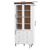 White Mdf Display Storage Cabinet,Tall Kitchen Pantry Cabinets With Glass Doors And Adjustable Shelves,Freestanding Storage Cupboard For Kitchen, Living Room 5 Or More Spaces White Primary Living