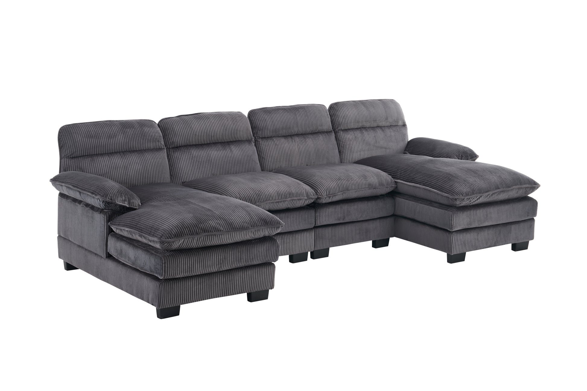 U Shaped Profile Sofa, Including Two Single Seats And Two Chaise, Modular Sofa, Corduroy Sofa Grey Foam Corduroy 4 Seat