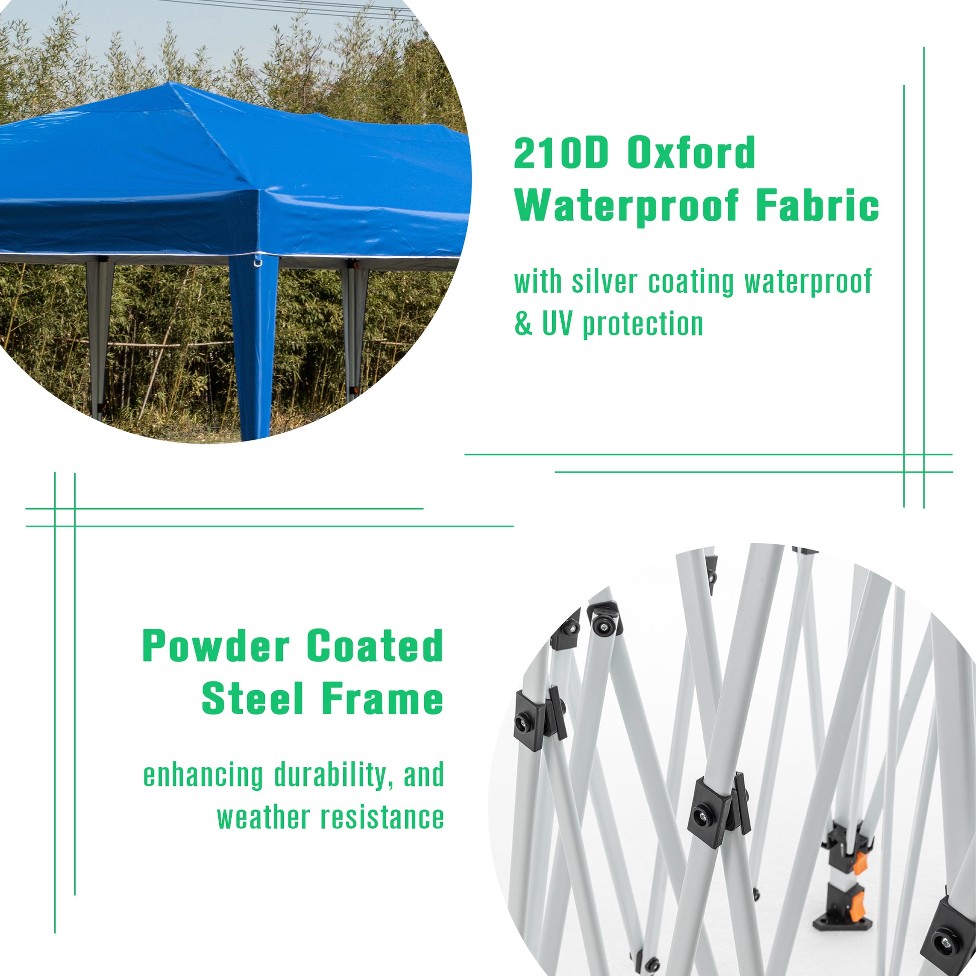 10'X20' Pop Up Canopy Tent With 6 Sidewalls, Ez Pop Up Outdoor Canopy For Parties, Waterproof Commercial Tent With 3 Adjustable Heights, Carry Bag, 6 Sand Bags, 6 Ropes And 12 Stakes, Blue Blue Metal