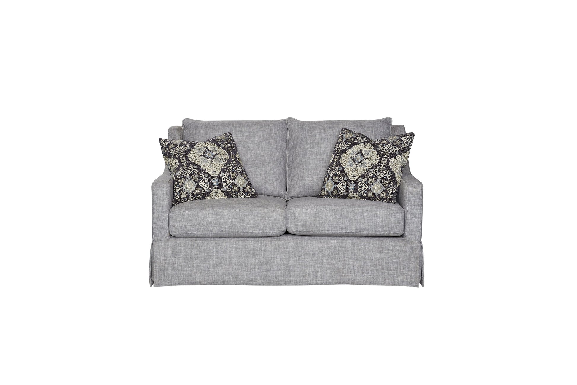 Loveseat With Skirt And Reversable Cushions And 2 Pillows Light Gray Upholstered