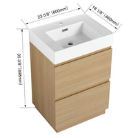 24" Bathroom Vanities With Single Sink Combo, Modern Undermount Bathroom Sink Cabinet With Double Drawer, Freestanding Bathroom Sink Cabinet,Engineering Wood Oak American Design Engineered Wood