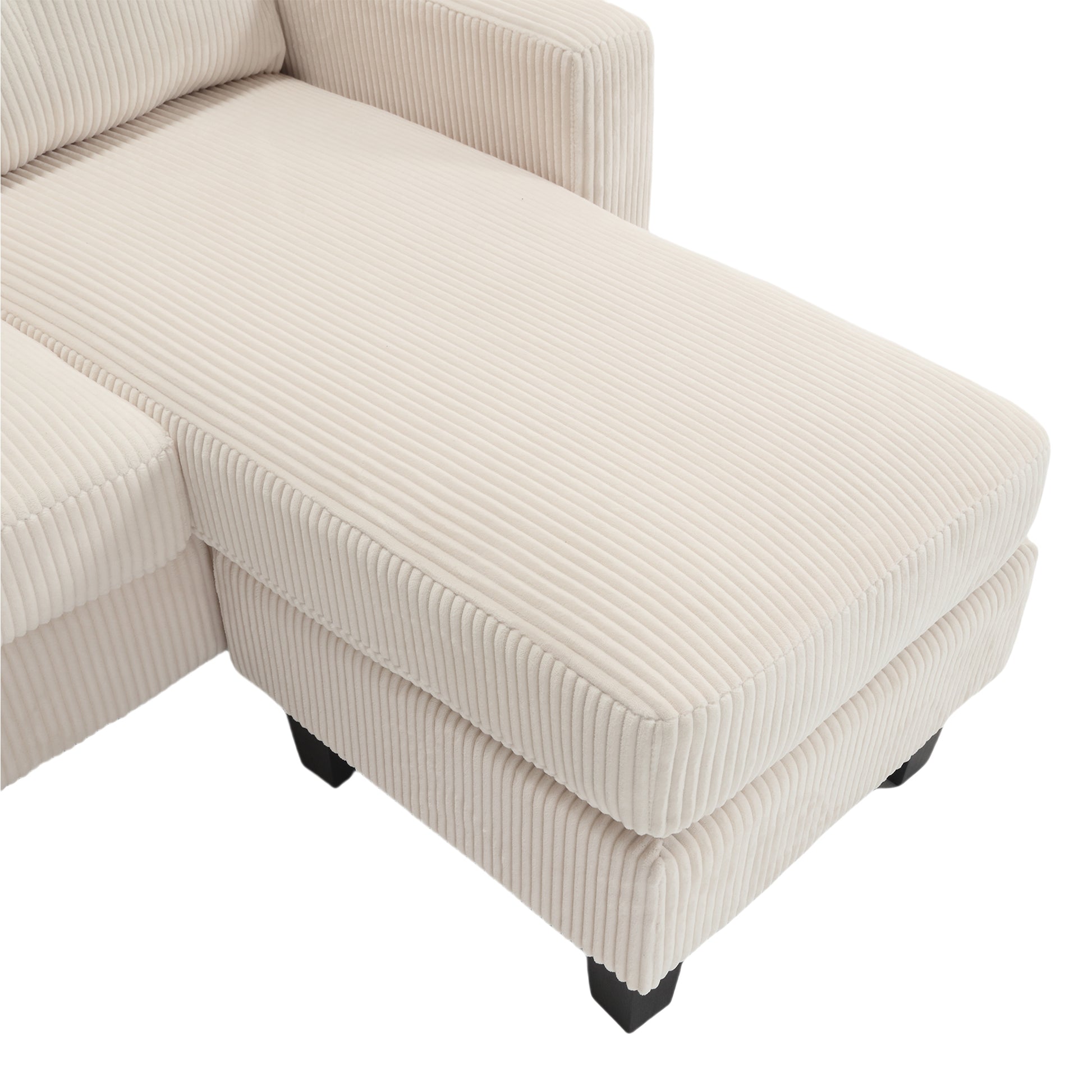 Velvet Sectional Couch Withl Shaped Sofa With Ottoman For Small Apartment Beige Velvet 3 Seat