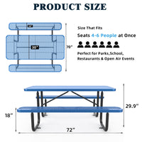 72" Expanded Metal Rectangular Picnic Table, Blue Blue Steel Steel