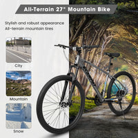 A2757 27 Inch Mountain Bike 21 Speed, Suspension Fork, Aluminum Frame Disc Brake, Mountain Biking For Both Men And Women. Grey Aluminium