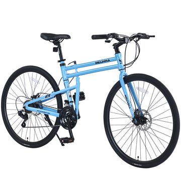 21 Speed Folding Hybrid Bike Disc Brake 700C Road Bike For Men Women'S City Bicycle Cycling Blue Garden & Outdoor Aluminium