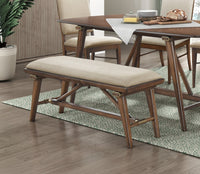 Modern Design 1Pc Bench Fabric Upholstered Seat Brown Finish Wooden Dining Kitchen Furniture Brown Mix Dining Room Modern Wood
