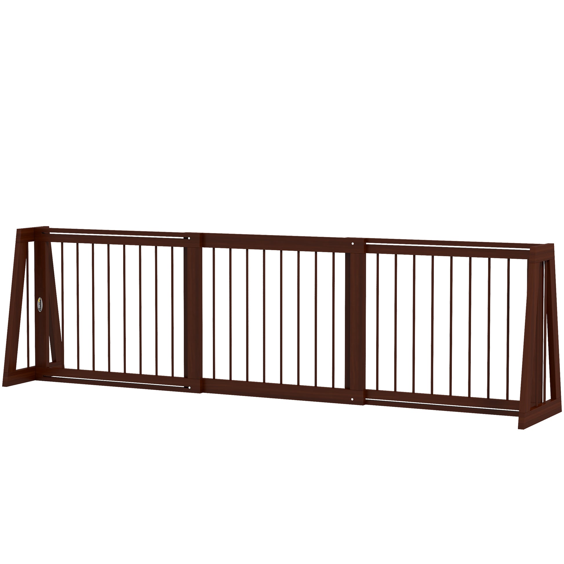 Pawhut Freestanding Pet Gate, Wooden Dog Gate With 28" 75" Retractable Length, Support Feet, Non Slip Mats, 3 Panel Pet Gate For Indoor, Stairway, Doorway, Brown Brown Wood