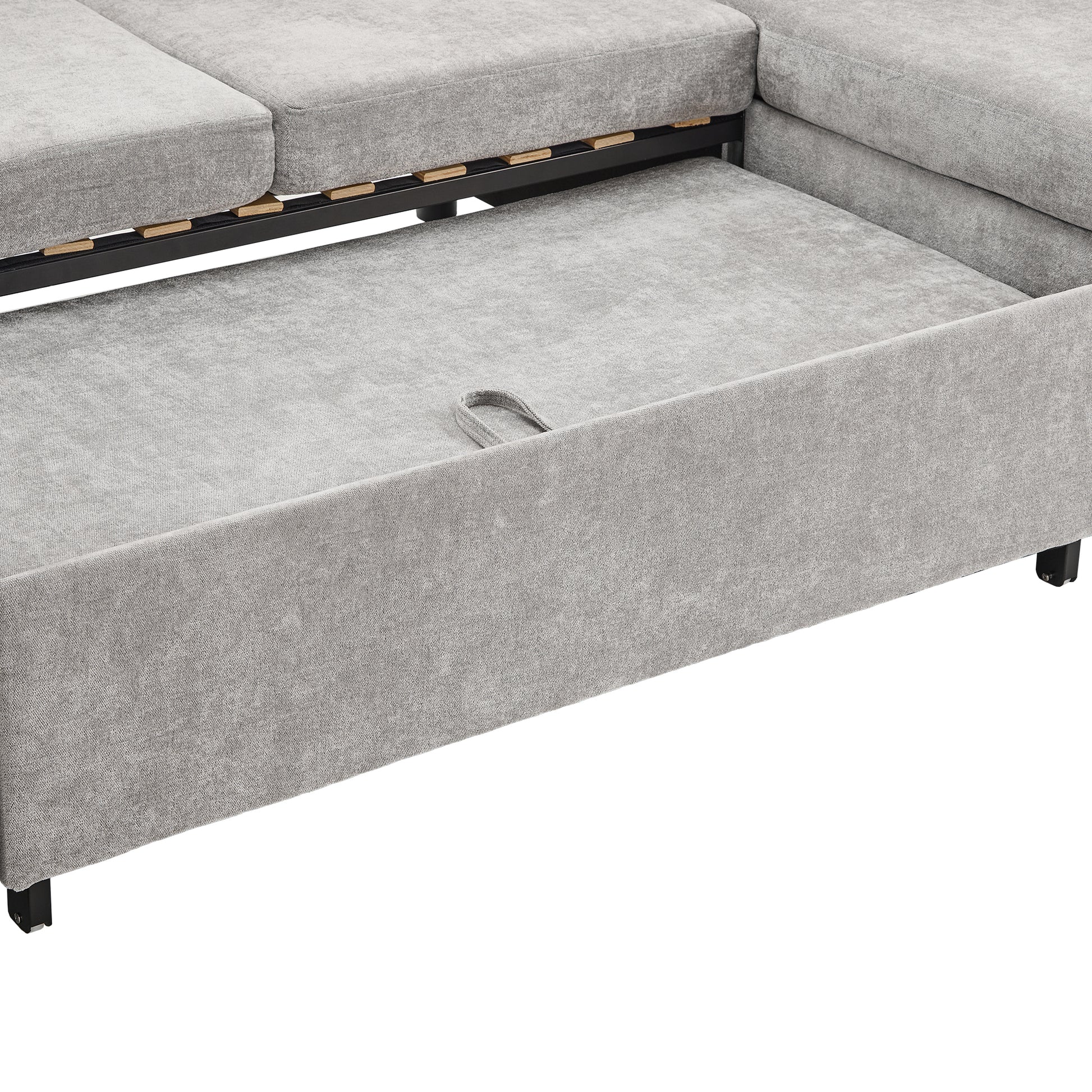 111.8" Sectional Sofa Pull Out Sofa Bed Versatile Sofa Sleeper With Large Storage Space, Two Usb Ports And Two Cup Holders For Living Room, Grey Grey Foam Chenille 4 Seat