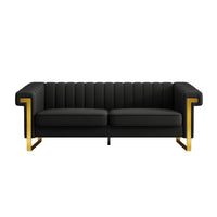 Fx P81Pu Bk Sofa 84.65Inch Fashionable Sofa For Livingroom And Office Room 3S Sofa Temu Suitable Black Pu 2 Seat