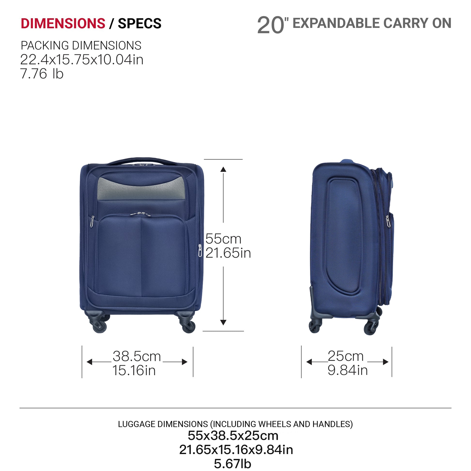 20 Inch Suitcase Navy Blue Blue Oxford Fabric