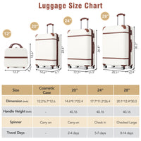 Hardshell Luggage Sets 4 Pieces 20" 24" 28" Luggages And Cosmetic Case Spinner Suitcase With Tsa Lock Lightweight White Abs