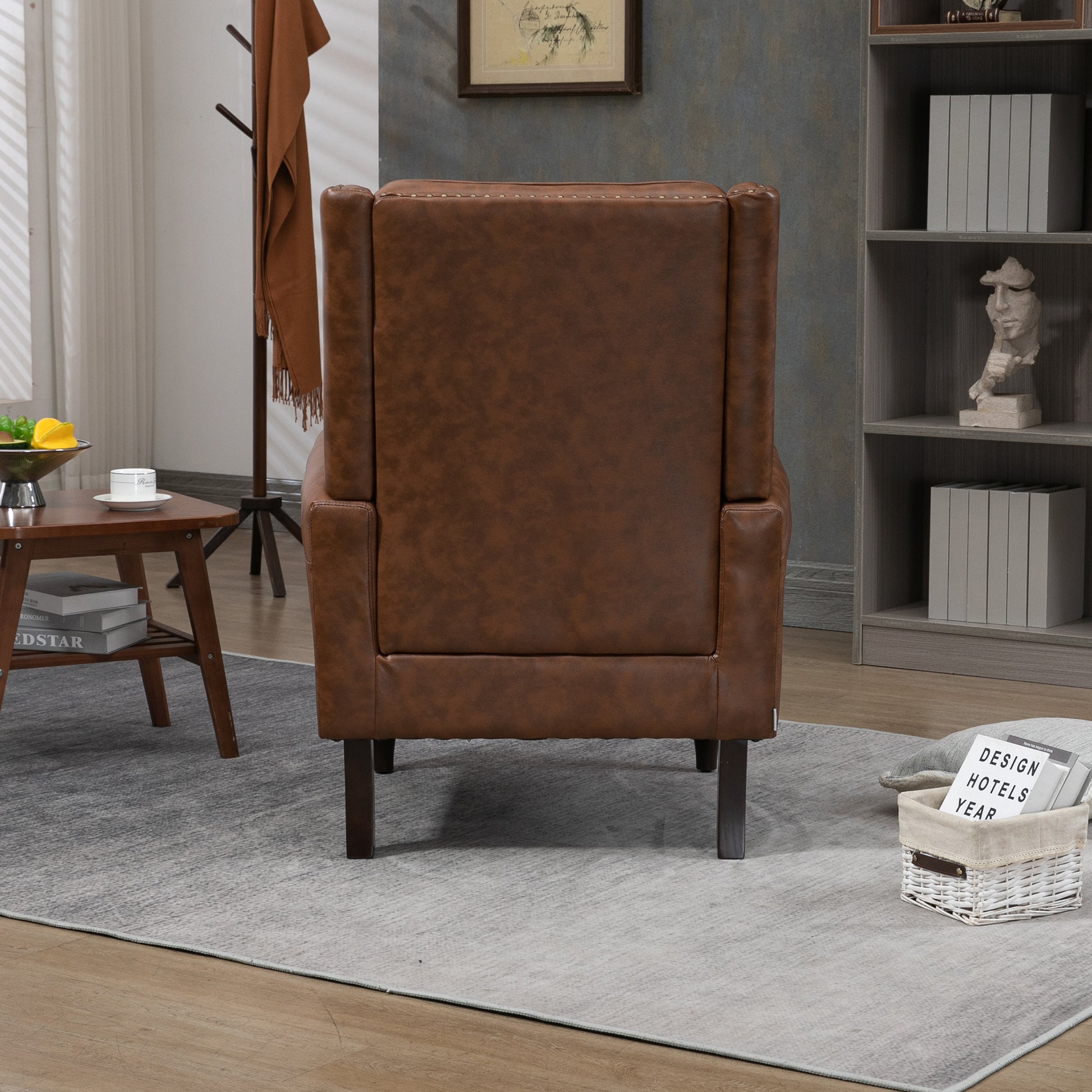 Coolmore Wood Frame Armchair, Modern Accent Chair Lounge Chair With Sturdy Wood Legs For Living Room Bedroom Brown Pu Brown Pu Foam Pu Leather