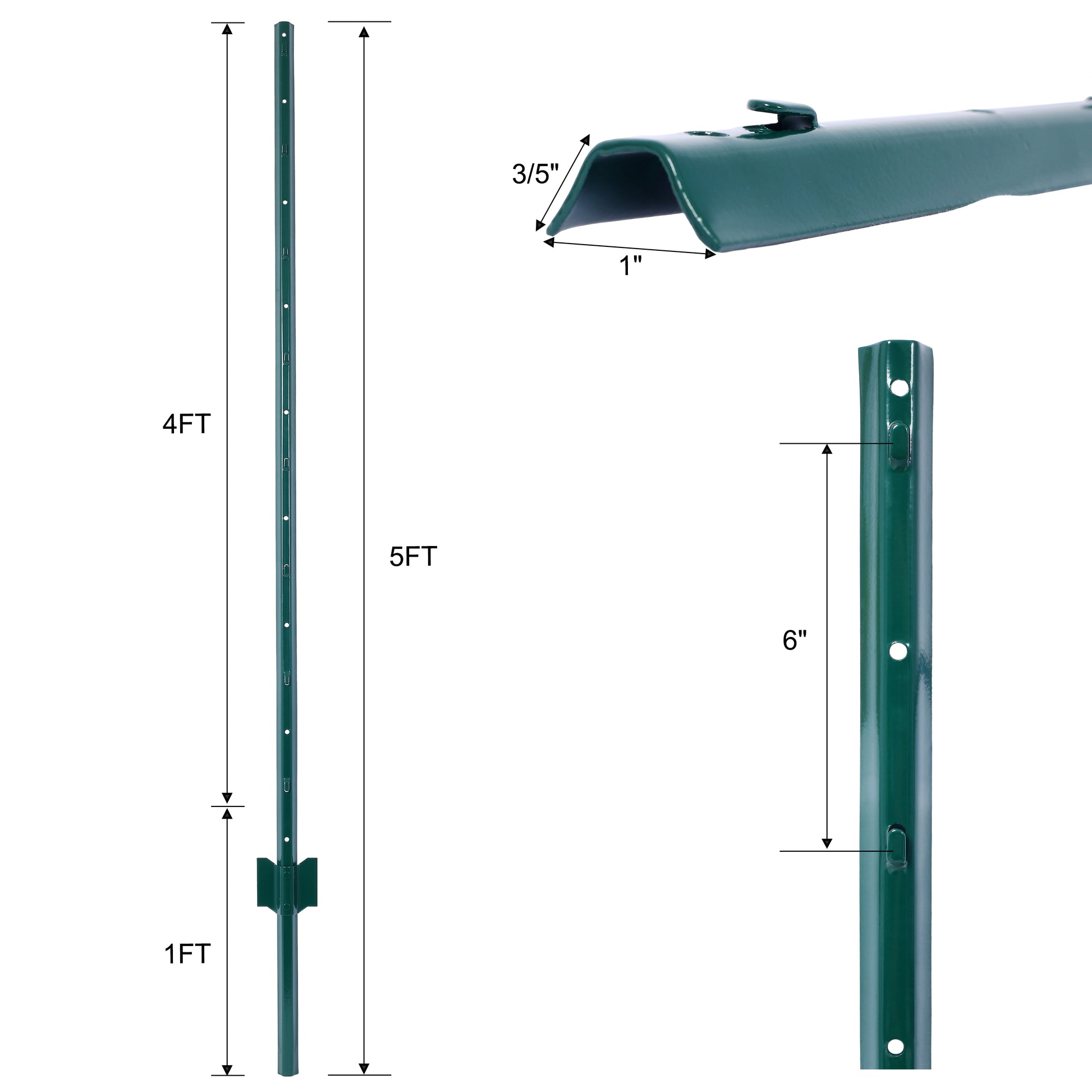 Fence Posts 5Feet 5Pack, Heavy Duty Metal Fence Post With U Channel, Steel Fence U Post For Holding Garden Wire Fence, Corner Anchor Posts Etc. Green Steel