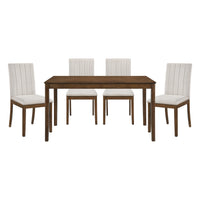Contemporary Brown Finish 5Pc Dining Table Set With 4 Upholstered Chairs Wooden Kitchen Dining Furniture Upholstered Chair Wood Brown Seats 4 Wood Dining Room 4 Leg Rectangular Dining Table With