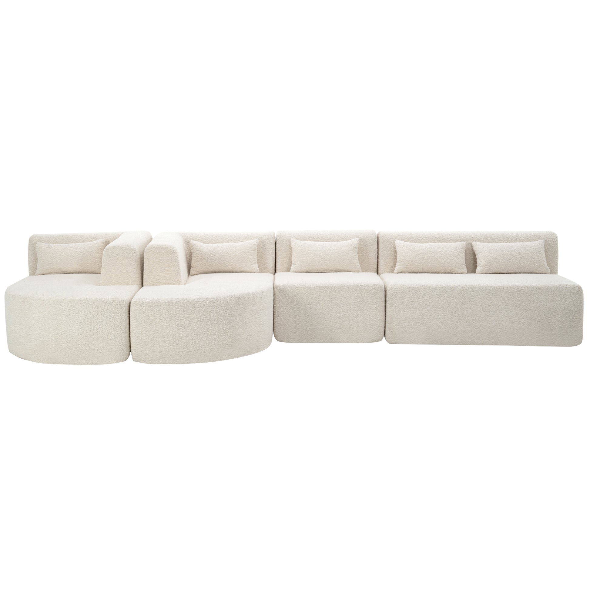 143.7" Upholstered Sofa Free Combined Sofa Couch With Two Chaise Lounge And Five Back Pillows For Living Room, Beige Beige Foam Polyester 5 Seat