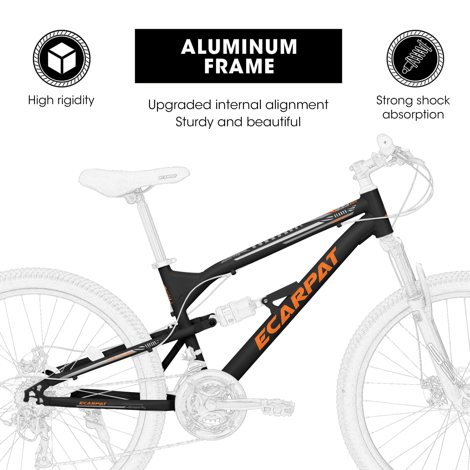 A26207 26 Inch Aluminum Frame Shock Fork Plus Shock Absorber 21 Speed Unisex Mountain Bike Black Without Wear Resistant Garden & Outdoor Sporty Multifunctional Steel