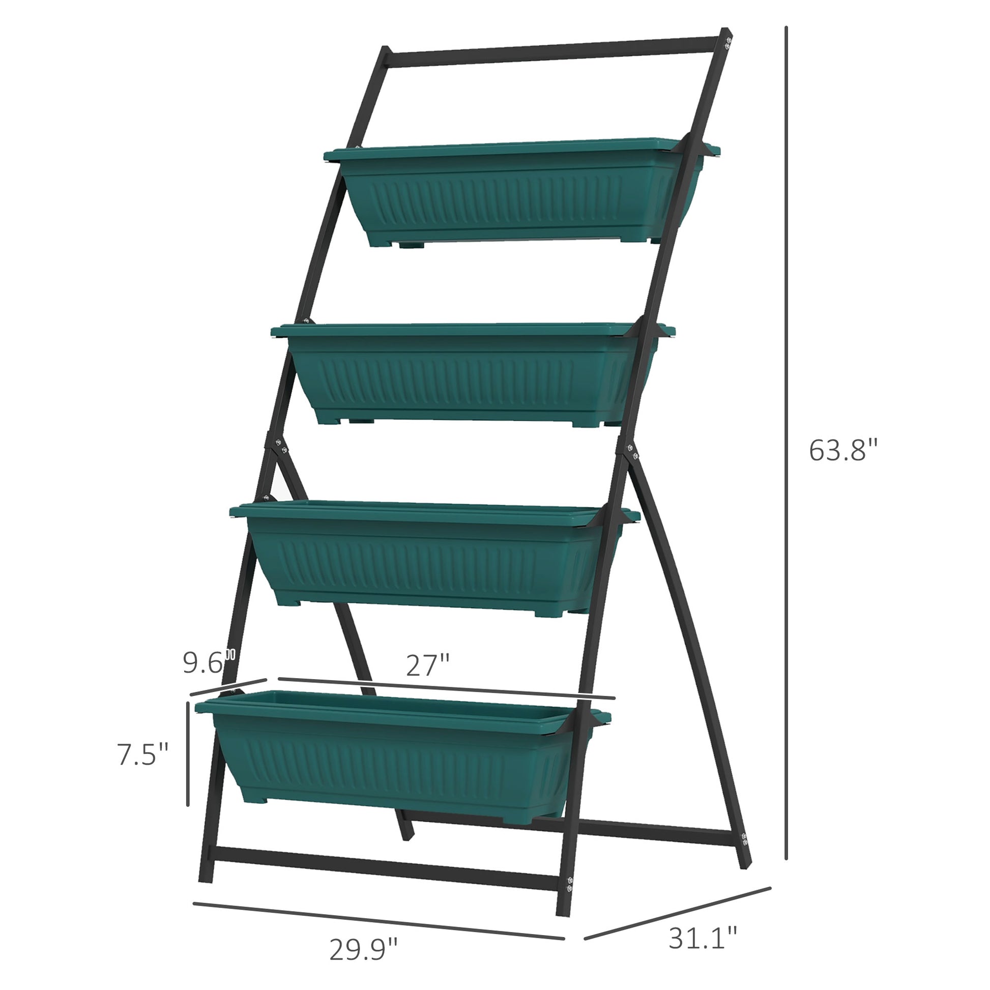 Outsunny Raised Garden Bed, 4 Tier Vertical Garden Planter Set, 4 Outdoor Planter Boxes With Stand, Self Draining Design Elevated Garden For Vegetable, Flowers & Herbs, Green Green Plastic