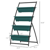 Outsunny Raised Garden Bed, 4 Tier Vertical Garden Planter Set, 4 Outdoor Planter Boxes With Stand, Self Draining Design Elevated Garden For Vegetable, Flowers & Herbs, Green Green Plastic