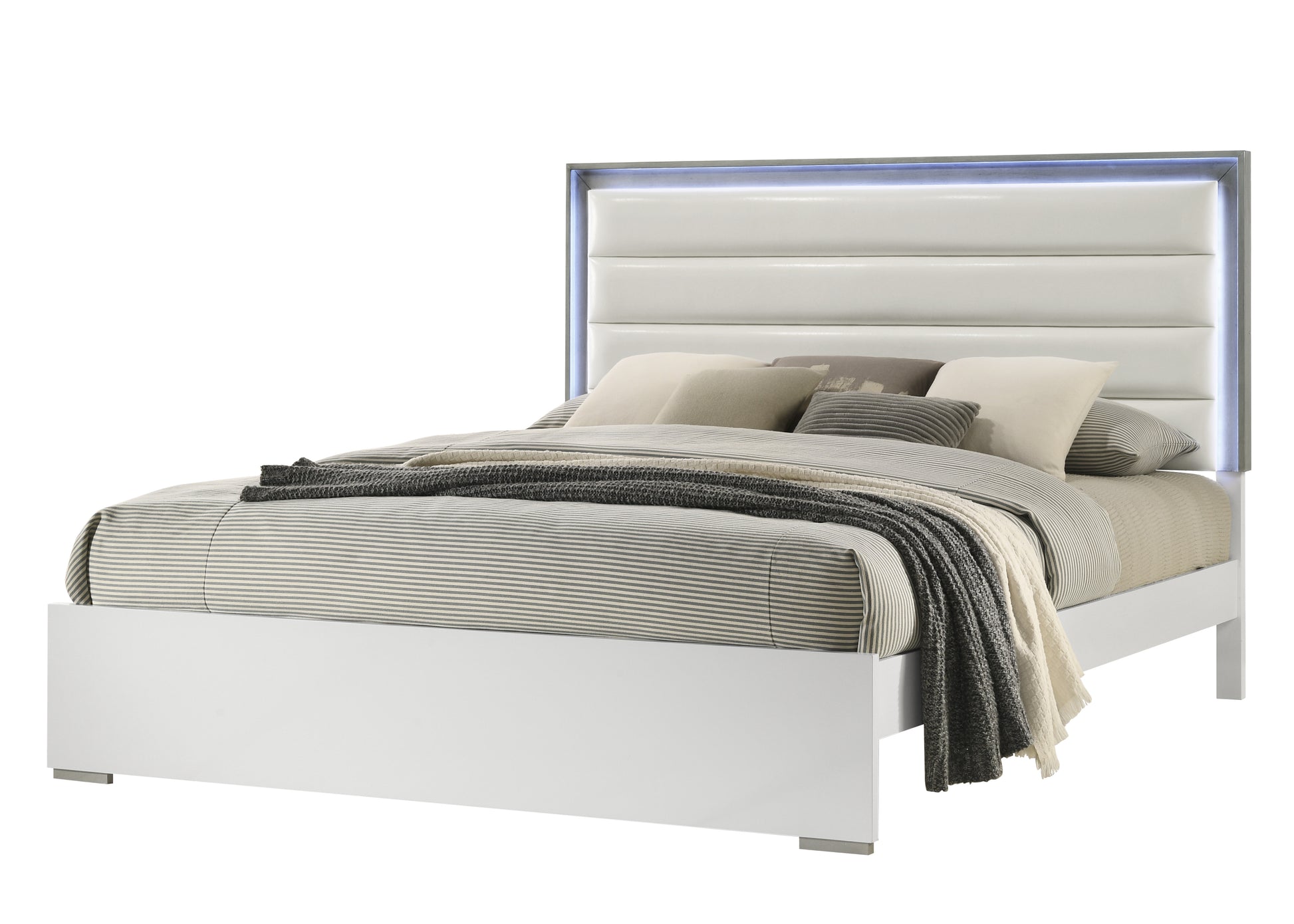 Olivia Contemporary Style Full Bed Made With Led Headboard & Wood In White Box Spring Required Full White Wood Bedroom Contemporary Bed Frame Solid Wood Mdf Faux Leather Wood