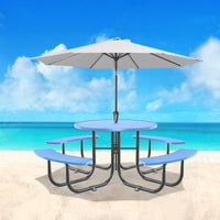 Round Outdoor Steel Picnic Table 46" Blue ,With Umbrella Pole,Blue Blue Steel Steel