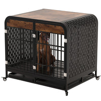 Heavy Duty Dog Crate Furniture Wooden Table Pet Dog Cage Kennel House Indoor Side End Table Decor With Removable Trays And Lockable Wheels For Medium And Large Dogs 42" Brown Brown Outdoor Kennel Large 41 70 Lbs Mdf Steel