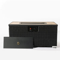 Rattan Fire Pit Table With Propane Tank Holder, Fire Table With Ceramic Tile Table Top Dark Gray Pe Rattan Iron