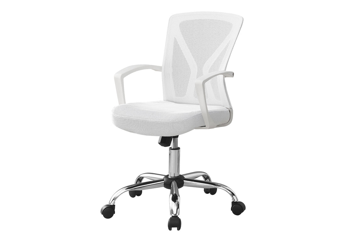 Office Chair, Adjustable Height, Swivel, Ergonomic, Armrests, Computer Desk, Work, White Mesh, Chrome Metal, Contemporary, Modern White Foam Polyester