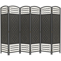 Homcom 6 Panel Room Divider, Folding Privacy Screen, 5.6' Room Separator, Wave Fiber Freestanding Partition Wall Divider, Black Black Wood