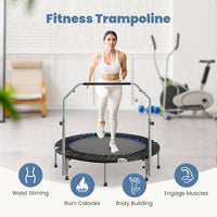 40" Foldable Mini Trampoline For Adults, Trampoline For Adults With Adjustable Bar Blue Abs Rubber Steel Q235