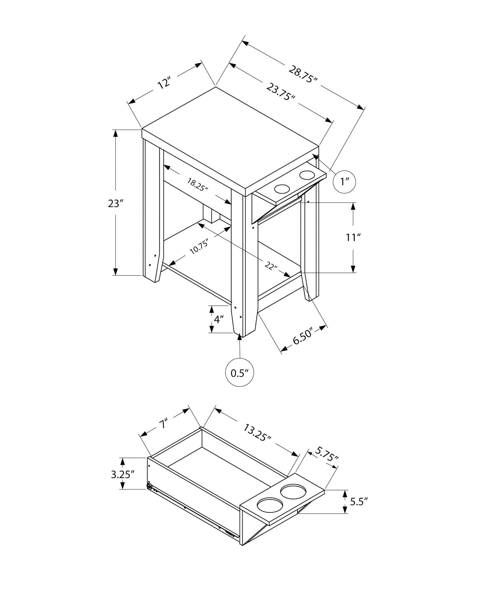 Accent Table, Side, End, Storage, Lamp, Living Room, Bedroom, Dark Taupe Laminate, Transitional Taupe Particle Board