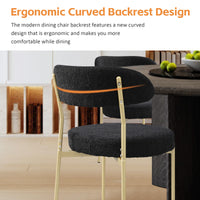 Boucle Upholstered Dining Chairs With Curved Backrest & Gold Metal Legs Set Of 4, Black Metal Black Gold Dining Room Foam Classic,Modern Dining Chairs Set Of 4 Or More Fabric Metal