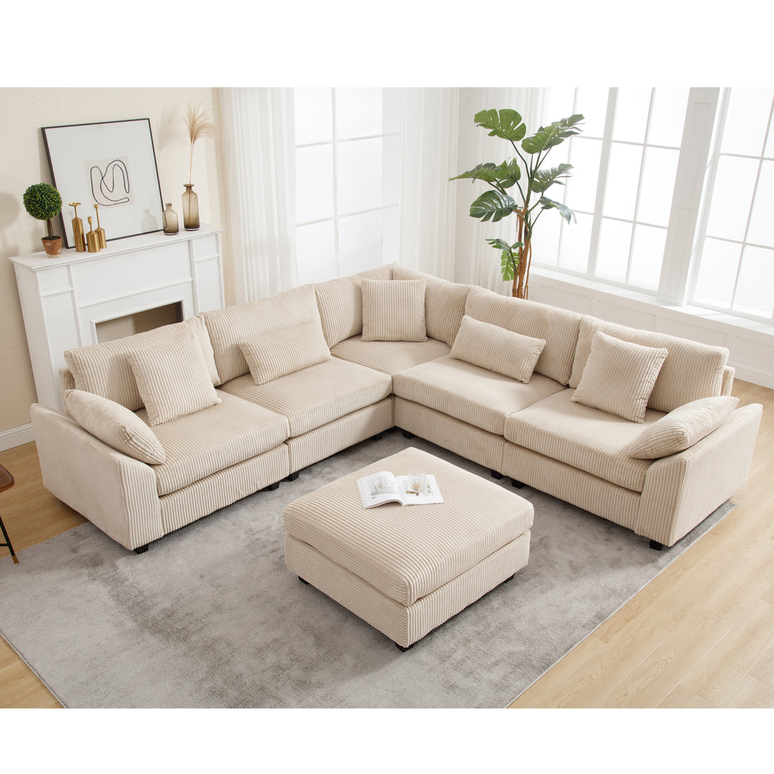 Arrival Oversized Modular Sectional Sofa Couch,Modern Minimalist Couches For Living Room,Free Combination Deep Seat Corner Couch For Living Room,Corduroy, Beige Beige Fabric 6 Seat