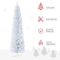 Homcom 7' Snow Flocked Artificial Pencil Christmas Tree, Slim Xmas Tree With Realistic Branches And Plastic Base Stand For Indoor Decoration, White White Plastic