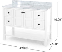 49'' Bathroom Vanity With Marble Top & Ceramic Sink, Two Doors, 4 Drawers, Open Shelf, White White Acacia Wood