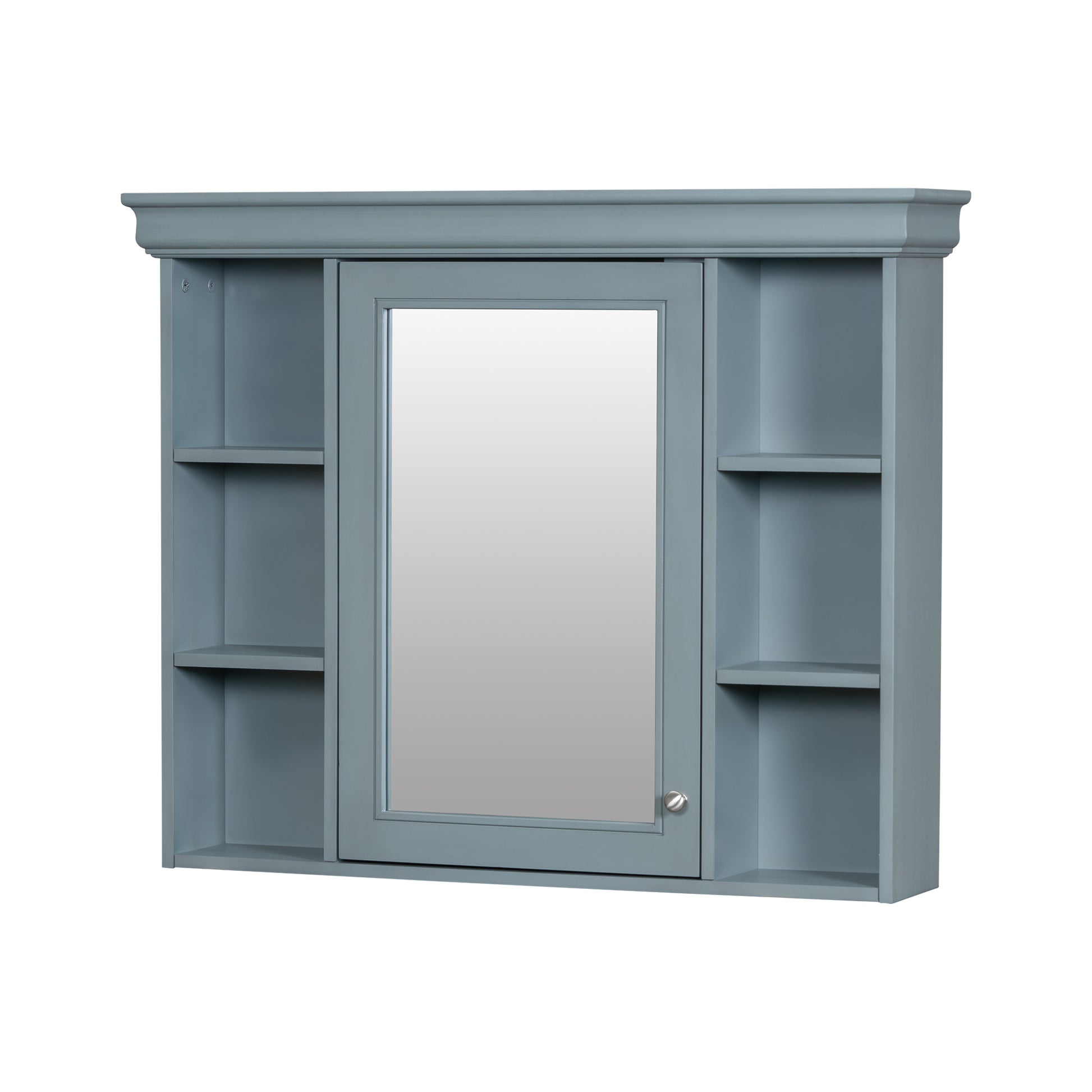 35'' X 28'' Blue Wall Mounted Bathroom Storage Cabinet With Mirror Door, Modern Bathroom Wall Cabinet With Mirror, Medicine Cabinet With 6 Open Shelves Blue 5 Adjustable Shelves Bathroom Wall Mounted Mdf Painted