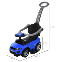 Aosom 2 In 1 Push Cars For Toddlers Kid Ride On Push Car Stroller Sliding Car With Horn Music Light Function Secure Bar Ride On Toy For Boy Girl 1 3 Years Old Blue Blue Plastic